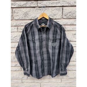 Harley-Davidson Men's Black and Gray Plaid Button-Down Shirt